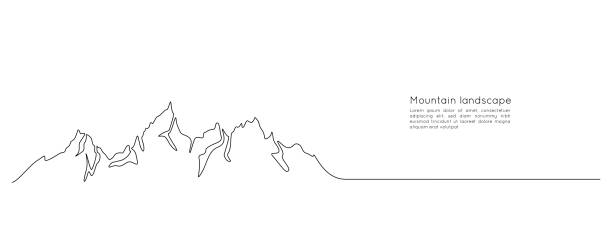 jeden ciągły rysunek linii krajobrazu pasma górskiego. minimalistyczna panorama z wierzchowcami w prostym liniowym stylu. koncepcja przygodowych sportów zimowych izolowana na biało. ilustracja wektorowa doodle - ski resort mountain winter mountain range stock illustrations