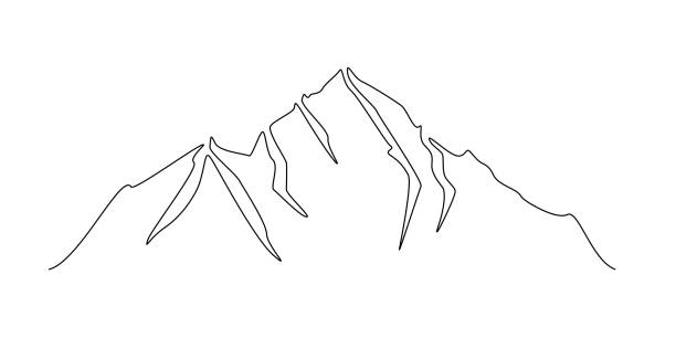 jeden ciągły rysunek linii sylwetki krajobrazu pasma górskiego. panorama panoramy z grzbietem wierzchowców w prostym liniowym stylu. koncepcja przygodowych sportów zimowych izolowana na biało. ilustracja wektorowa - ski resort mountain winter mountain range stock illustrations
