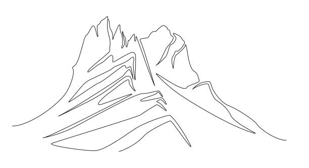 illustrations, cliparts, dessins animés et icônes de un dessin au trait continu de la silhouette du paysage de la chaîne de montagnes. bannière web avec crête de montage dans un style linéaire simple. concept de sport d’hiver isolé. illustration vectorielle doodle - trentino alto adige