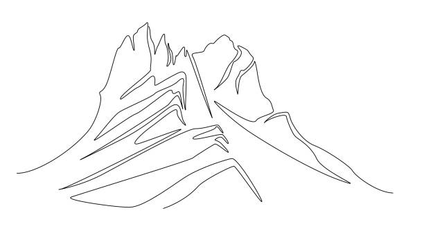 jeden ciągły rysunek linii sylwetki krajobrazu pasma górskiego. baner internetowy z uchwytami kalenicowymi w prostym liniowym stylu. koncepcja sportów zimowych izolowana. ilustracja wektorowa doodle - ski resort mountain winter mountain range stock illustrations