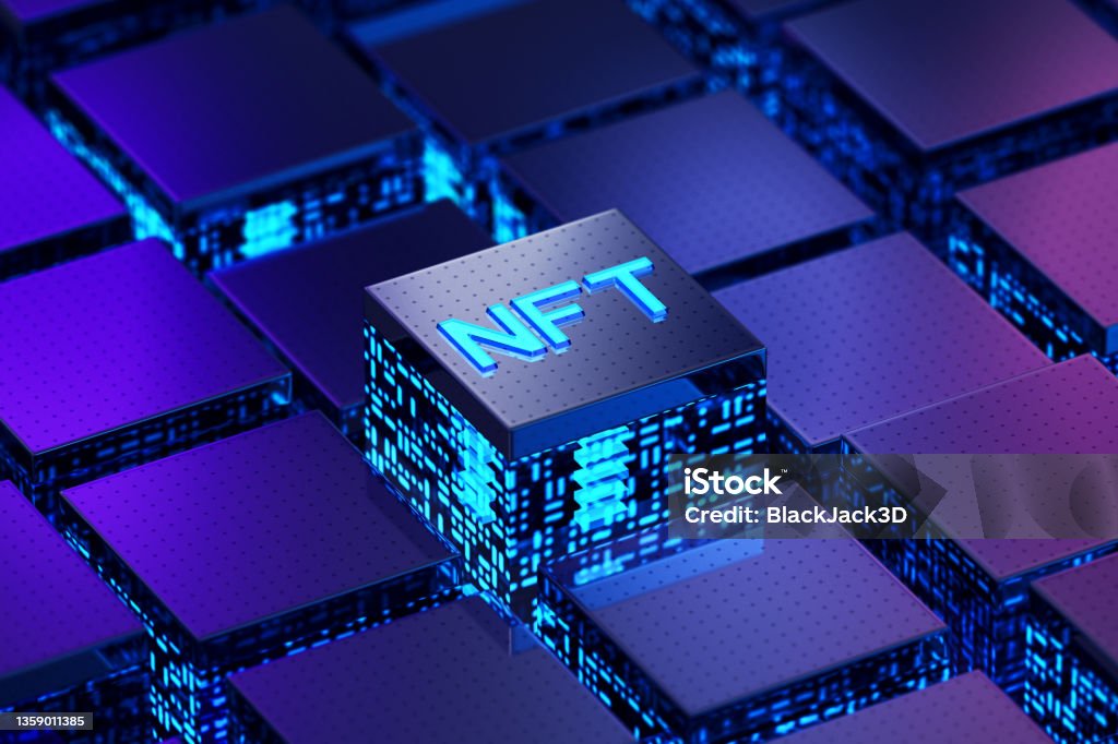 NFT NFT concept. 3D render Non-Fungible Token Stock Photo