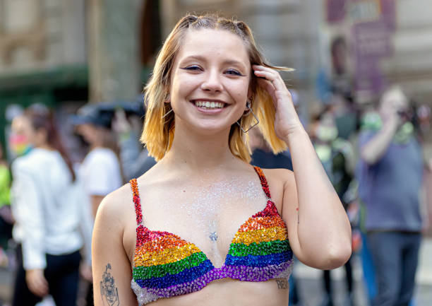 Buenos Aires, Argentina - November 06, 2021: gay pride parade. March 2021, Buenos Aires, gay couple in street
