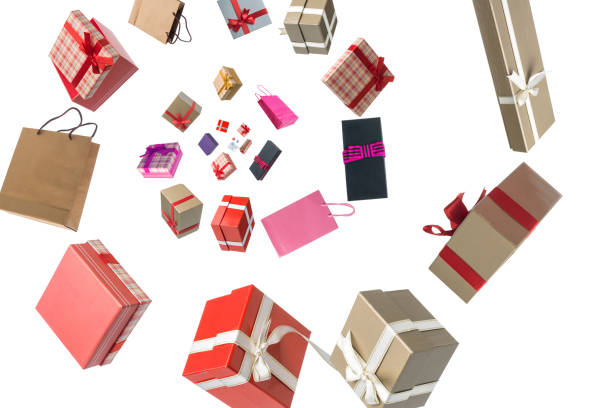 istock Swirl Of Gift Boxes On White Background 1359015196