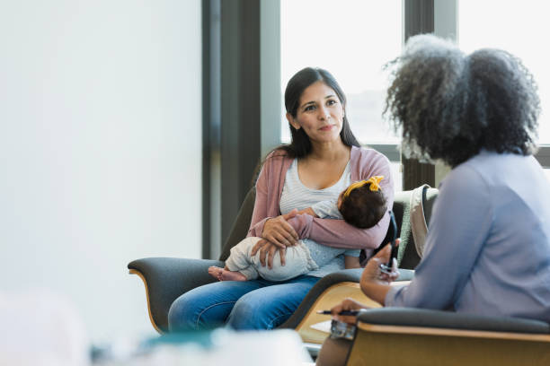 New mother listens to unrecognizable female counselor