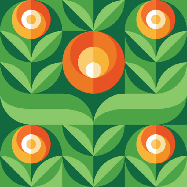 Flower garden background design. Abstract geometric vector seamless pattern. Green nature graphic banner. Flower garden background design. Abstract geometric vector seamless pattern. Green nature graphic banner. wallpaper pattern retro revival autumn leaf stock illustrations