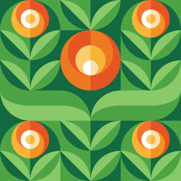 Vector illustration of Flower garden background design. Abstract geometric vector seamless pattern. Green nature graphic banner.