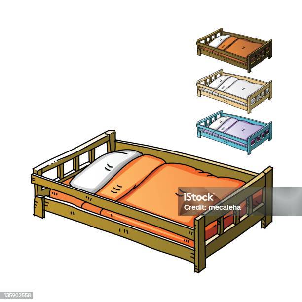 Ilustración de Cama y más Vectores Libres de Derechos de Almohada - Almohada, Cama, Colores