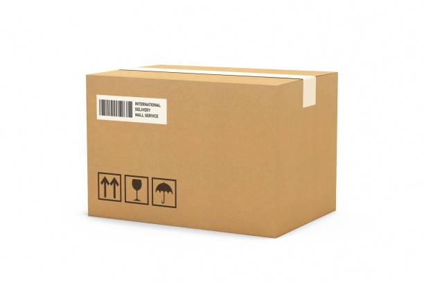 caixa de papelão pacote entrega caixa foto de estoque isolado em foto de fundo branco - caixa de papelão - fotografias e filmes do acervo