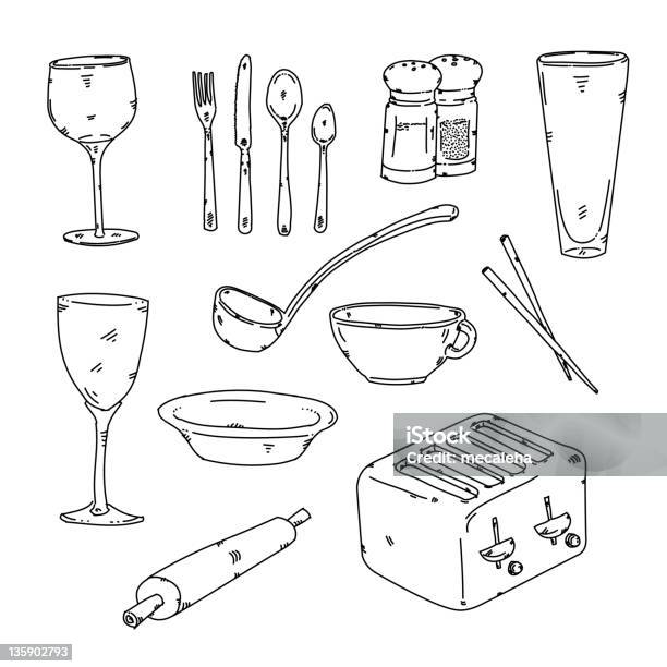 Ilustración de Cocina De Inspiración y más Vectores Libres de Derechos de Croquis - Croquis, Cucharita, Ilustración