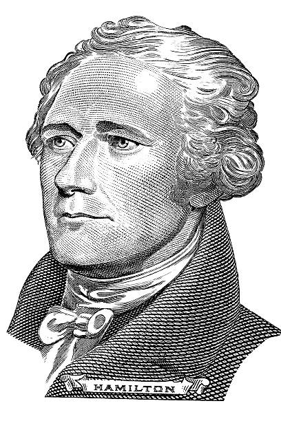 Alexander Hamilton portrait Portrait of Alexander Hamilton in front of the ten dollar bill hamilton on stock illustrations