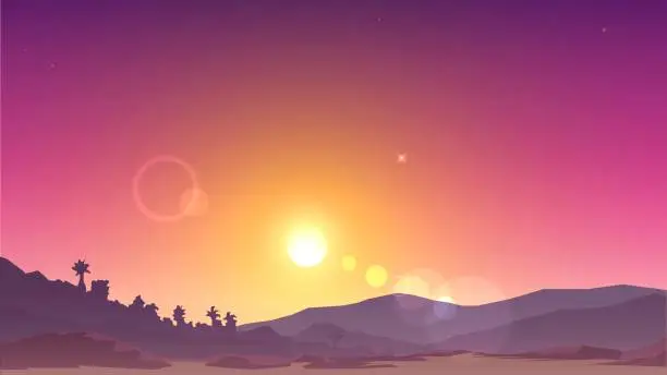 Vector illustration of Desert sunset