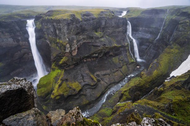 istock Haifoss, Iceland second highest waterfall and Granni waterfall in background fallen into deep canyon. Travel to Iceland. Beauty of nature concept background. 1359030735