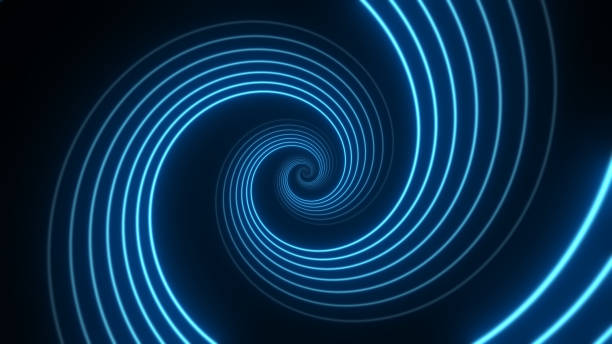 istock Travel through abstract neon spiral tunnel. Glow wormhole background 1359032123