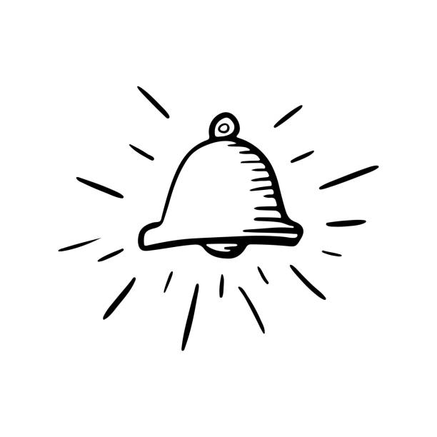 Bell icon. Black outline linear sketch drawing. Ringing bell. Vector simple flat graphic hand drawn illustration. The isolated object on a white background. Isolate. Bell icon. Black outline linear sketch drawing. Ringing bell. Vector simple flat graphic hand drawn illustration. The isolated object on a white background. Isolate. school handbell stock illustrations