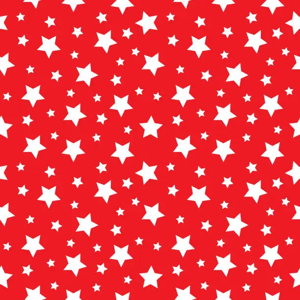 Vector illustration of White Stars On Red Background Seamless Pattern