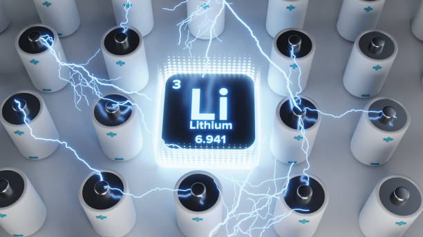 3D Render White Blue Lithium Batteries abstract concept stock photo