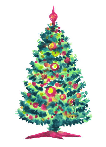istock Decorated Christmas tree in an expressive manner in watercolor 1359039835