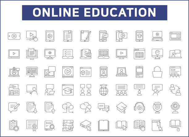 set of online education and e-learning line style. - 網上學習 幅插畫檔、美工圖案、卡通及圖標