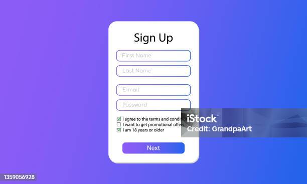 User Registration Form For The Website The User Interface Template ...