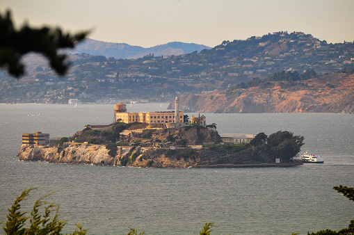 View of Alcatraz Island from the hills of San Francisco, California, USA