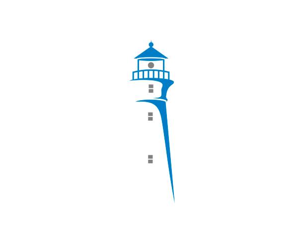 illustrazioni stock, clip art, cartoni animati e icone di tendenza di logo vettoriale della silhouette del faro blu - lighthouse