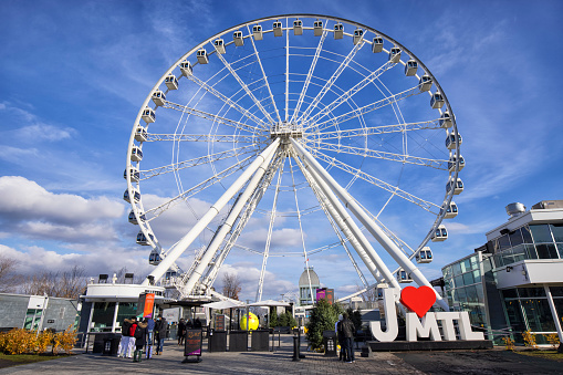 Montreal, Canada - November 21, 2021:  Ferris Wheel (La Grande Roue de Montréal) in the Old Port.