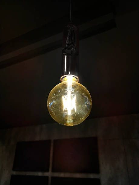 istock The electric bulb is glowing on a dark background. The concept is a successful idea 1359063901