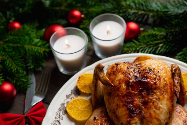 istock Christmas chicken on the rustic background. Selective focus. Christmas food. 1359063918