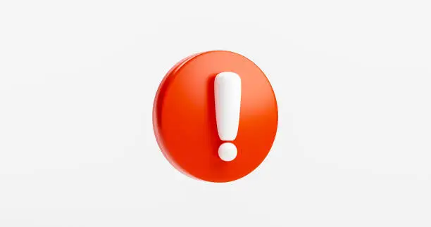 Red exclamation circle sign warning or danger risk message alert problem icon background concept 3D rendering