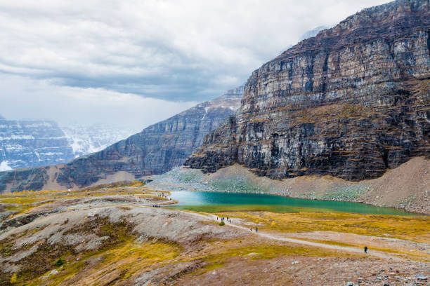 escursioni nella larch valley al sentinel pass nelle montagne rocciose canadesi - pinnacle foto e immagini stock