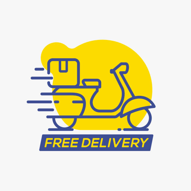 баннер бесплатной доставки со значком линии скутера - freedom shipping delivering freight transportation stock illustrations