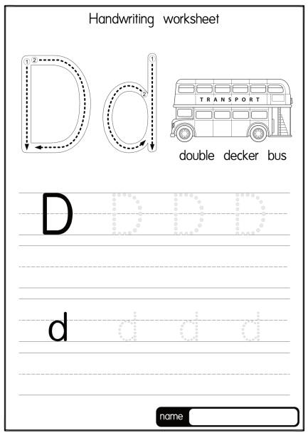 ilustrações, clipart, desenhos animados e ícones de ilustração vetorial de ônibus de dois andares com letra de alfabeto d maiúscula ou letra maiúscula para crianças que aprendem prática abc - alphabet text vibrant color upper case
