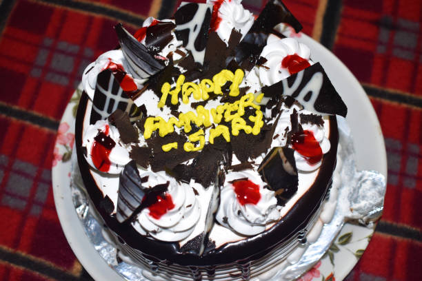 Delicious anniversary cake with chocolate flavor