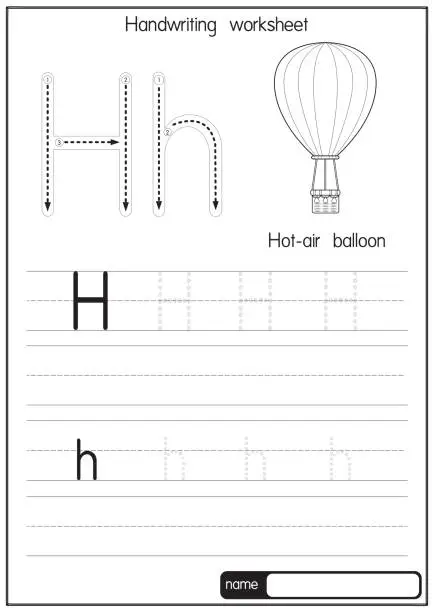 Vector illustration of Vector illustration of Hot-air balloon with alphabet letter H Upper case or capital letter for children learning practice ABC