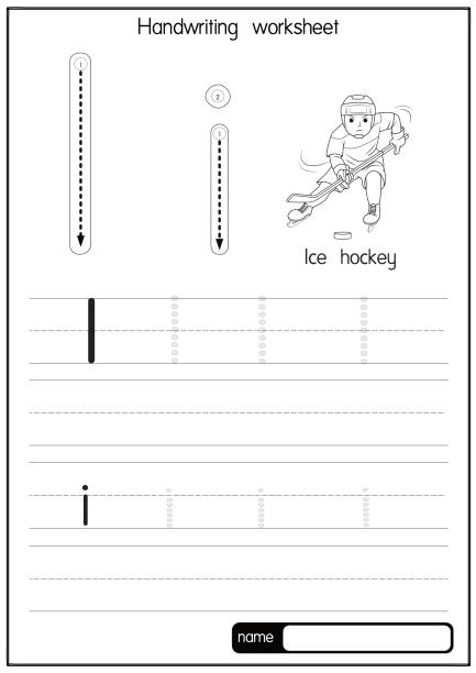 ilustrações de stock, clip art, desenhos animados e ícones de vector illustration of ice hockey with alphabet letter i upper case or capital letter for children learning practice abc - drink sport cola can