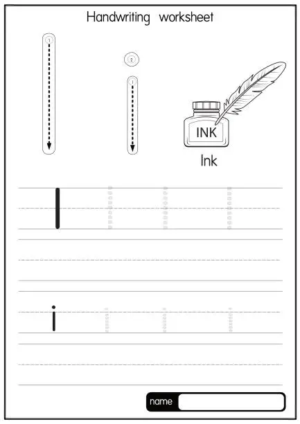 Vector illustration of Vector illustration of Ink with alphabet letter I Upper case or capital letter for children learning practice ABC