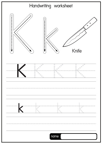 Vector illustration of Knife with alphabet letter K Upper case or capital letter for children learning practice ABC