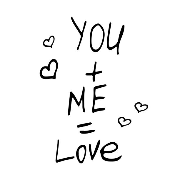 istock you plus me equals love text hand drawn doodle. vector, scandinavian, minimalism. card, poster. love, wedding, romance, valentine day. 1359074535