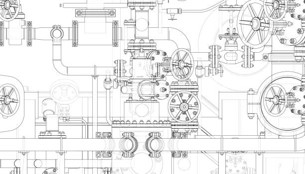 Valves and other industrial equipment. Vector Valves and other industrial equipment. Vector rendering of 3d. Wire-frame style. The layers of visible and invisible lines are separated. Orthography machine valve stock illustrations