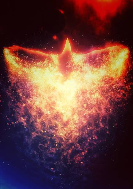 istock Illustration of flapping fire bird 1359075775
