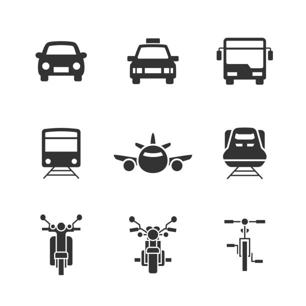 монохромный набор иконок для транспортировки - bicycle symbol computer icon motorcycle stock illustrations