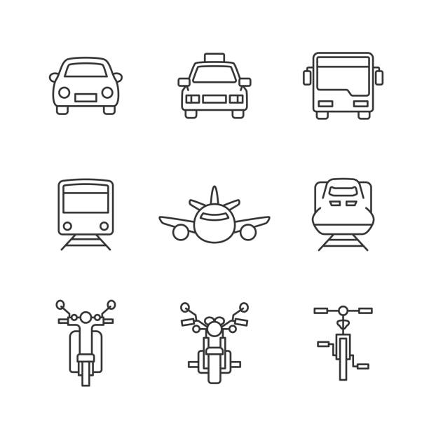stockillustraties, clipart, cartoons en iconen met line drawing icon set of transportation - zelfbalancerend board
