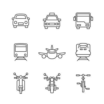 Line drawing icon set of transportation.