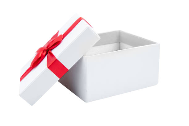 istock Opened white gift box with red ribbon 1359081944
