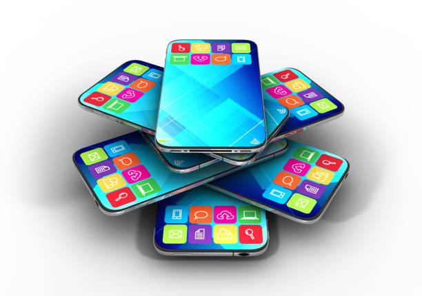 A group of next-generation mobile phones lined up in a row. Social media frenzy. Technological products began to be produced and multiplied so rapidly that it became almost impossible to follow new developments. You can see the animation movie of this image from my iStock video portfolio. Video number: 1358706772