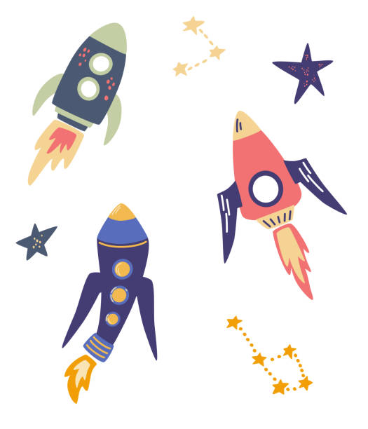 Space rockets set. Cartoon Space objects. rocket, stars and constellations. Collection of flying vehicles. Hand draw Rockets for fashionable children clothing or textiles. Vector illustration. Space rockets set. Cartoon Space objects. rocket, stars and constellations. Collection of flying vehicles. Hand draw Rockets for fashionable children clothing or textiles. Vector illustration. astronaut clipart stock illustrations