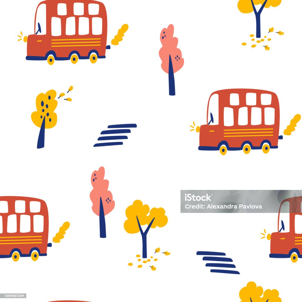 Mô Hình Xe Buýt Hoạt Hình Liền Mạch Nền Trẻ Con Với Xe Buýt Du ...