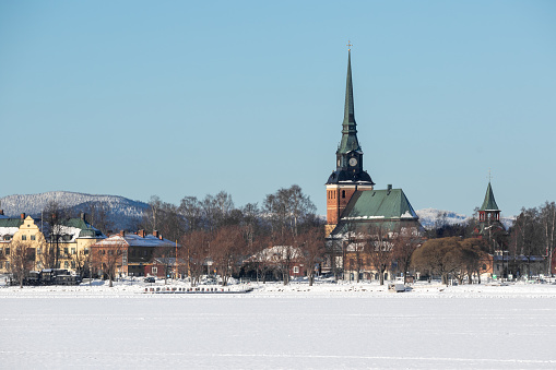small town in winter in the snow, in Mora (Dalarna) Sweden