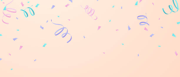 istock Celebration background template with confetti and colorful ribbons. 1359097884
