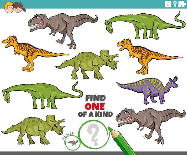 One Of A Kind Task With Cartoon Dinosaurs Characters Stock Illustration -  Download Image Now - iStock
